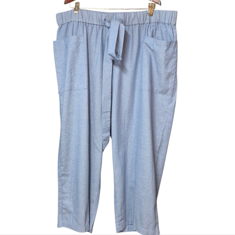 New Eloquii Blue Cotton Wide Leg Cropped Pants Women's Plus Size 20